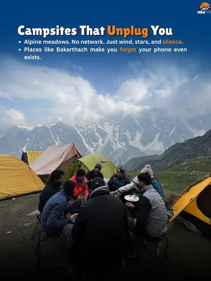 This is what I mean by "campsites that unplug you." At places like Bakarthach on the Beas Kund trek, there's no network. Just you, the stars, the wind, and the silence of the alpine meadows.
