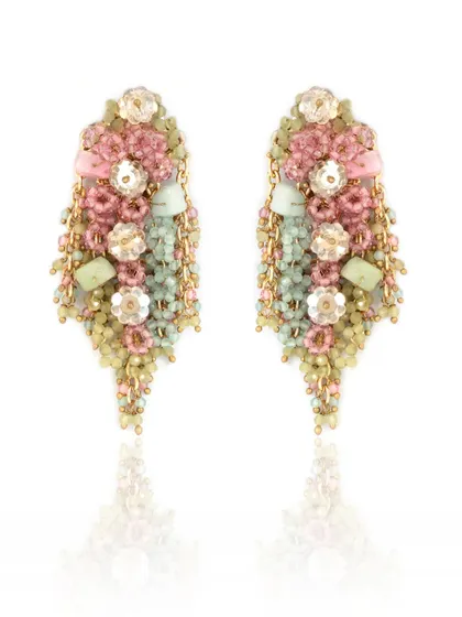 The full product shot of our pastel danglers, highlighting the floral-inspired design and delicate chains.