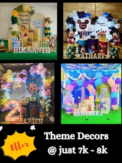 For just 6k to 8k, you can get one of our fantastic themed decor packages. This offer includes popular themes like Jungle, Cocomelon, and Frozen, as shown in this collage.