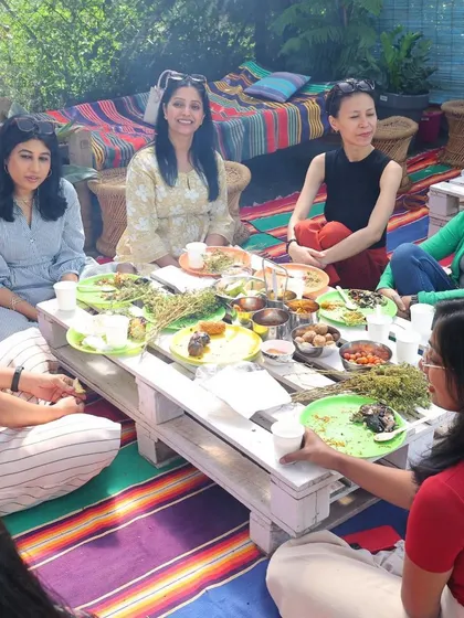 We were honored to host a meet and greet with some of Bangalore's most inspiring home decor and gardening influencers. Here, guests enjoy a traditional Hurda meal, sharing stories and creative ideas.