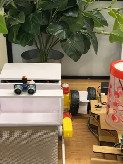 A view of the prototypes for the river cleaning robot and firefighting robot. These models are built with accessible materials and electronics like Arduino, demonstrating our focus on hands-on building.