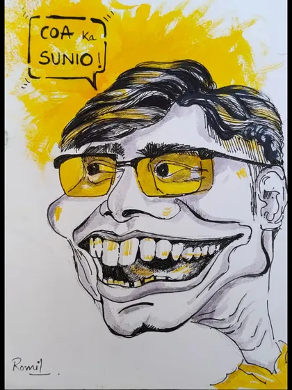 "Goa ka Sunio!" A fun caricature with a quirky expression and a classic dialogue bubble.