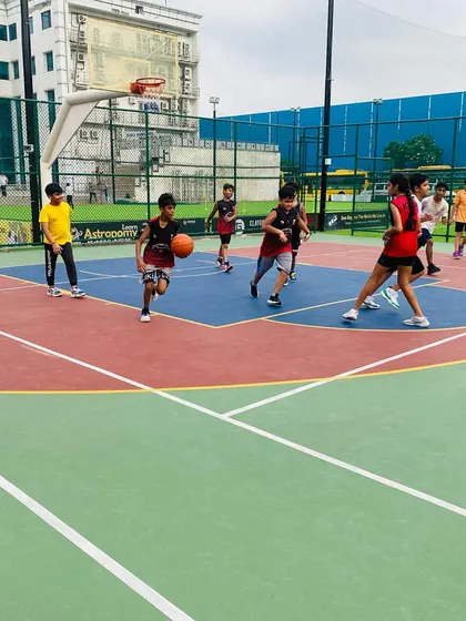 A player dribbles the ball.