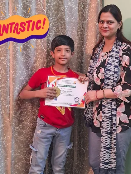 Fantastic! Our student Kushagra from Katra Banda celebrates his achievement in the international competition.