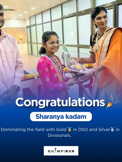 Congratulations to Sharanya Kadam, seen here receiving her award. She dominated her field, winning a gold medal in the DSO competition and a silver in the Divisionals.