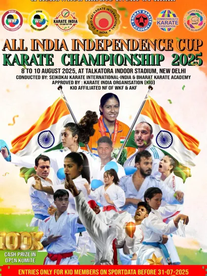 An official poster for our All India Independence Cup Karate Championship. Affiliation with KIO grants your dojo and athletes exclusive access to prestigious, high-stakes national tournaments like this, which are essential for experience and selection.