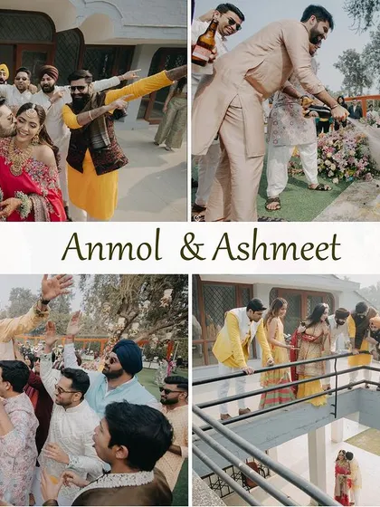 More candid moments from Anmol and Ashmeet's celebrations, showcasing the groom's baraat and the playful interactions with friends and family.
