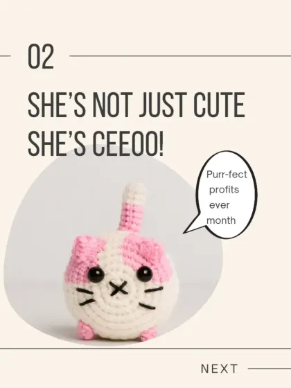 Meet the 'CEOO' of my '5 Figures in June' series. This purr-fectly profitable cat amigurumi is a fun take on how my little creations are the real bosses of my business.