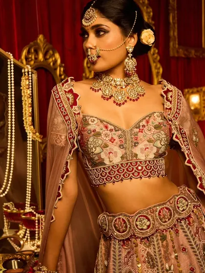 A stunning shot from a campaign, showing a regal bridal look. My job was to create a hairstyle that complemented the magnificent outfit and jewelry.