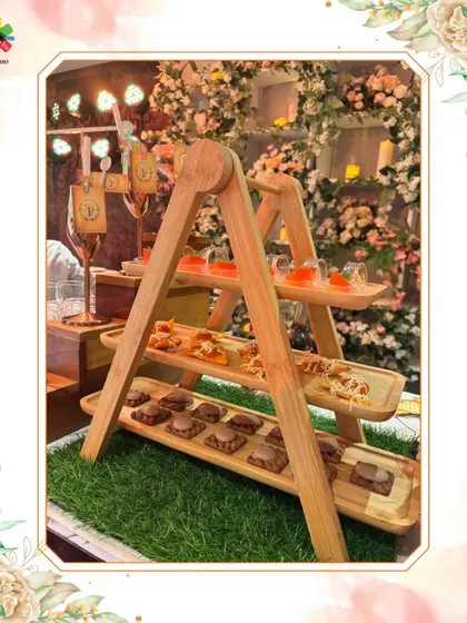 A beautiful tiered display of our molecular appetizers. These edible creations are as much a feast for the eyes as they are for the palate, adding a touch of sophistication to any event.