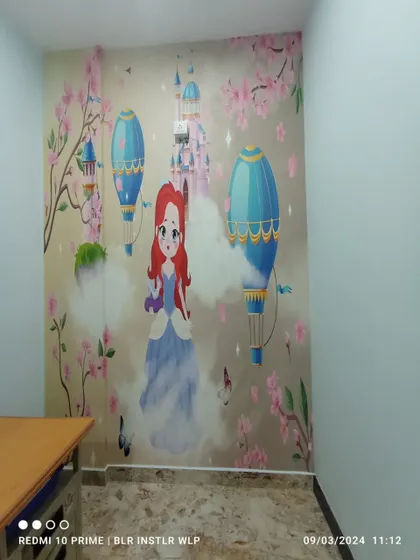 A cute princess and hot air balloon mural, perfect for a little girl's room.