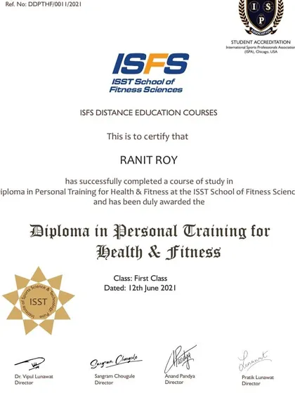 My Diploma in Personal Training for Health & Fitness. All the days of studying and hard work paid off with this certification from a respected institution.