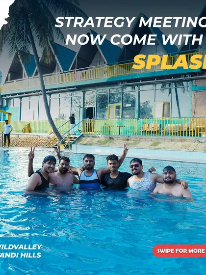 Strategy meetings now come with a splash. A corporate team takes a break from their sessions to unwind in the pool at our Nandi Hills resort.