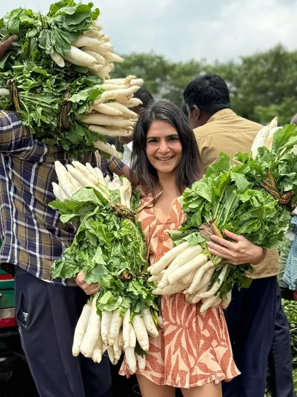 "Tum kis khet kii muuli ho?" Having fun at a local organic market, surrounded by the freshest produce. There's nothing like connecting with the source of our food.