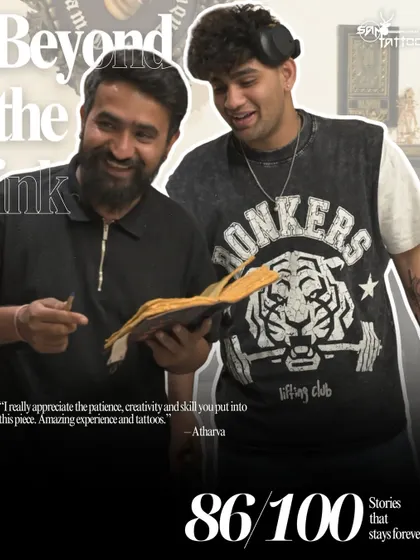 "I really appreciate the patience, creativity and skill you put into this piece. Amazing experience and tattoos." Atharva with his artist Hardik.