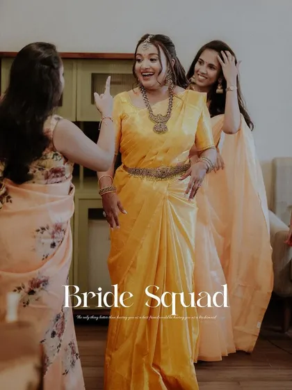 The bride and her squad sharing a laugh during the engagement festivities. Capturing these moments with your closest friends is an essential part of the story.