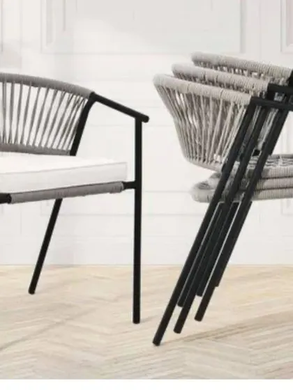 Our stackable chairs are not only stylish but also practical. This image shows how easily they can be stored, making them a great choice for cafes or homes with limited space.