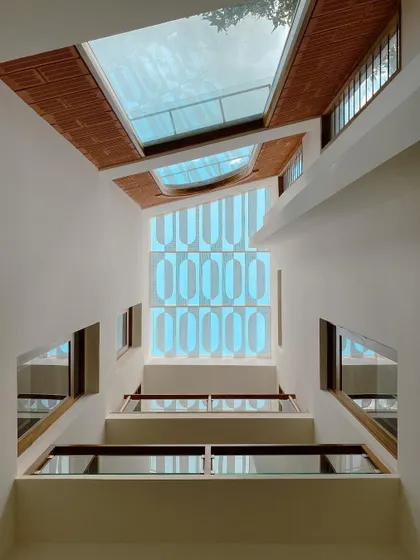 A collection of images that further explore our fascination with light. These photos capture how skylights, courtyards, and jaali walls fill our buildings with dynamic patterns of light and shadow.