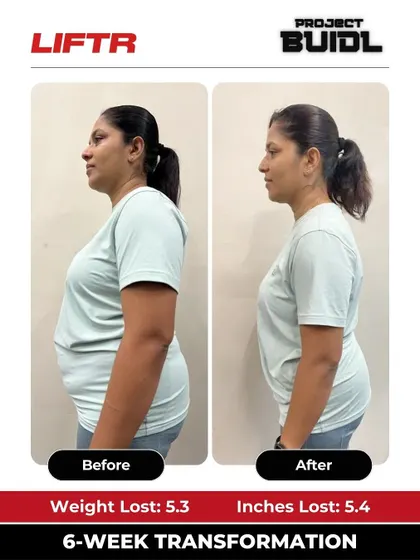 Niroshika's side-profile transformation shows a 5.3 kg weight loss and 5.4-inch drop in just six weeks.