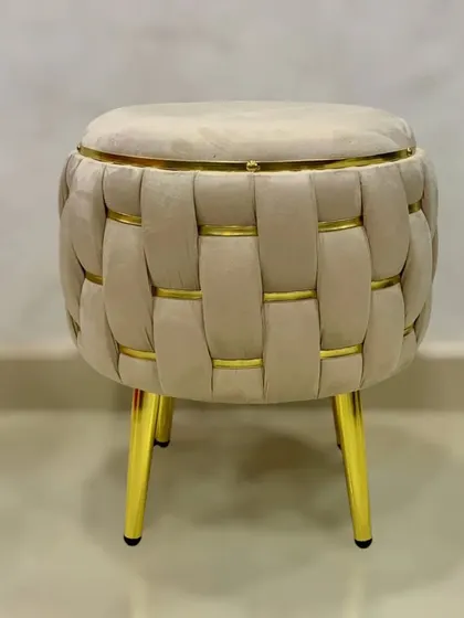 The same puffy stool design in a sophisticated beige velvet, perfect for adding extra seating or a touch of glamour to any room.