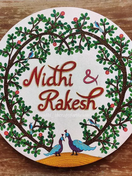 This was a very special order, a Gond art inspired name board for my own engagement ceremony. I designed it to be a keepsake that we can hang in our home.