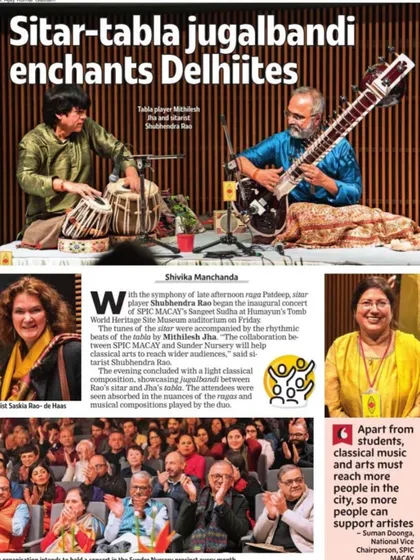 Happy to see the Times of India had a lovely coverage of my recent concert for Spicmacay at Sunder Nursery. It's great to see classical music get such visibility.