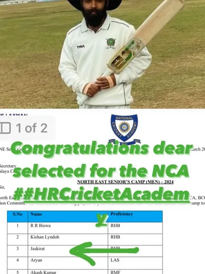 A proud moment as our player Jaskirat is selected for the NCA North East Senior's Camp.