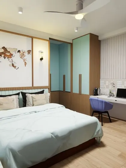 A 3D render of the kids' room, illustrating our design plan before we brought it to life.