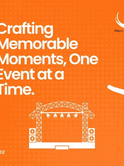 A promotional graphic highlighting our expertise in crafting memorable moments, one event at a time. The icon of a large stage represents our capability in managing large-scale productions.