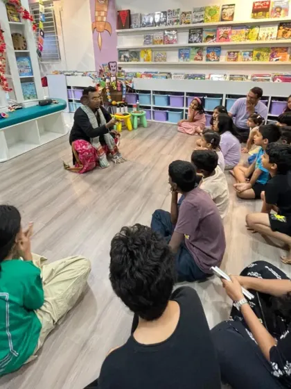 Theatre artist Chandra Keerthi captivating the audience with his performance during our Kahaani Box Utsava. His energy and creativity were a highlight of the festival.