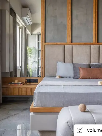 Another shot of the bedroom, showing the custom bed frame and soft furnishings. The large mirror on the wardrobe door reflects light and the view from the window, another technique I use to make spaces feel more open and connected.