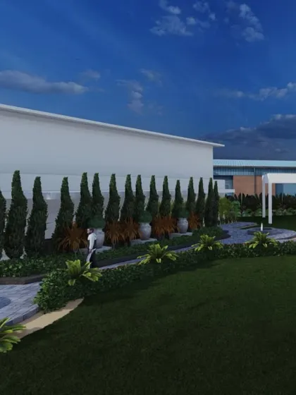 Another perspective from our 3D design, illustrating how the planned greenery will complement the building's architecture and create a cohesive, beautiful environment.