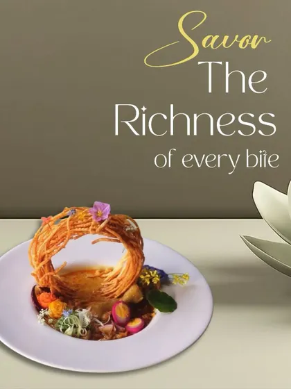 This Diwali, indulge in more than just lights. This image of an artistically plated dish, with its intricate nest-like garnish, invites you to savor the richness of every bite.