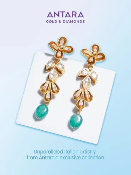 A closer look at the earrings from our Italian-inspired collection, showcasing French enamel and emerald drops.