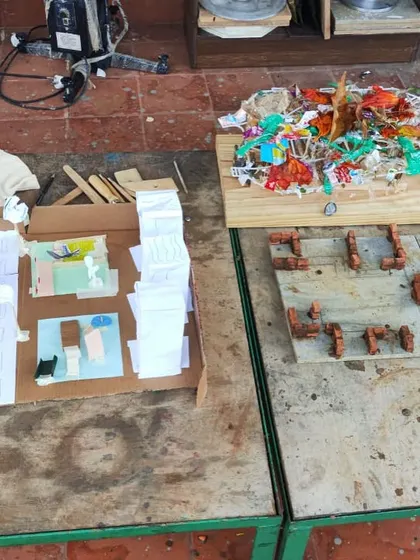 The final models from our sustainable marketplace project. The children used a mix of recycled materials, clay bricks, and paper to bring their imaginative and eco-conscious designs to life.