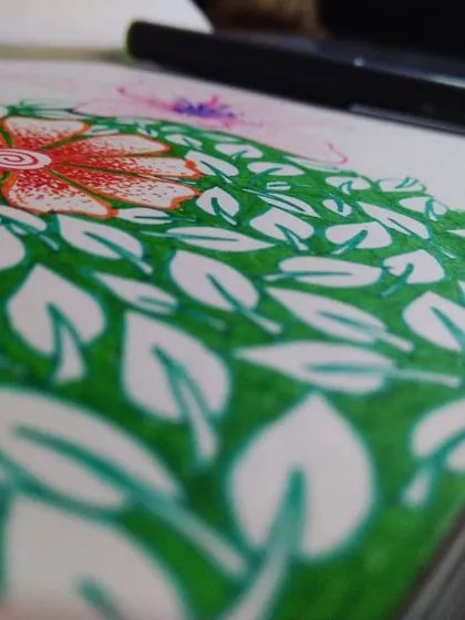 A doodle inspired by nature, with flowers and leaves. Sometimes I just fill a page in my sketchbook with whatever comes to mind.