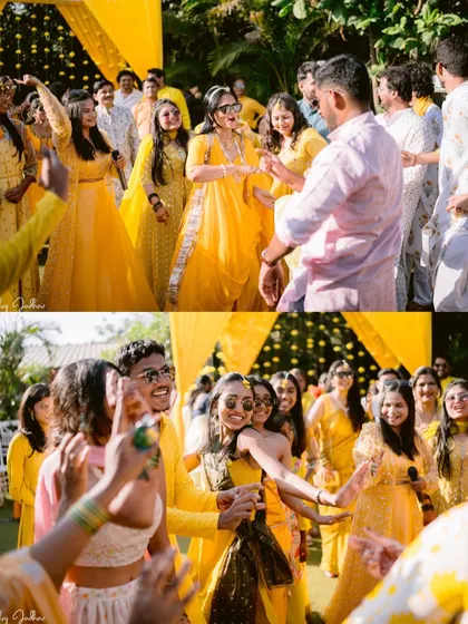More shots of the dance floor, capturing the infectious energy and joy of the Haldi celebration.