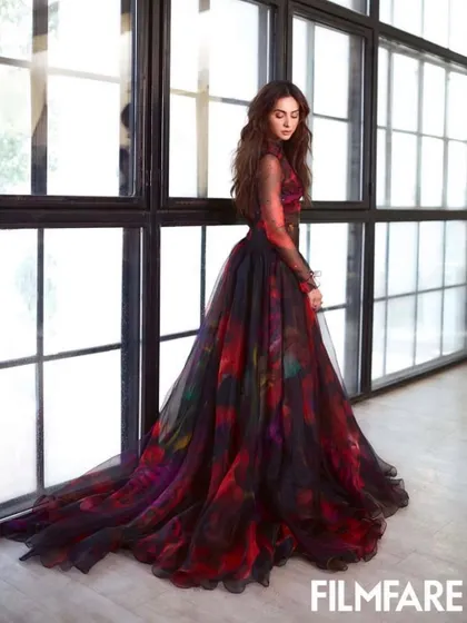 Working on this Filmfare editorial with Rakul Preet Singh was a dream. This Gauri and Nainika gown, with its voluminous tulle skirt and rich, painterly floral print, created a dramatic and romantic silhouette that looked incredible on camera.