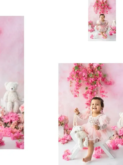 Another lovely collage from the same pink themed shoot, this time featuring a teddy bear friend. It shows the variety and storytelling we can achieve within a single theme.