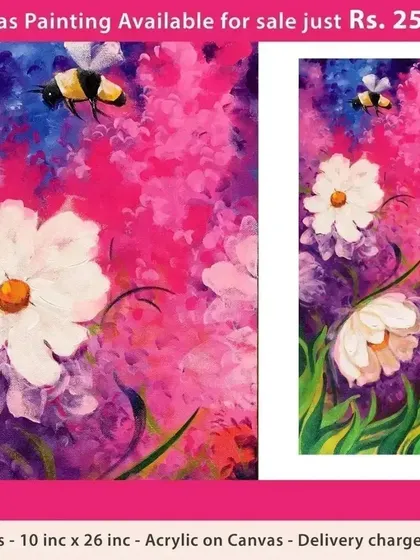 A detailed view of the "Pink Blossom Flowers" artwork. We use high-quality acrylics on canvas to ensure the colors are bright and the painting lasts for years to come.