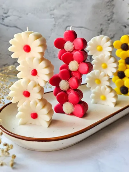 My Floral Symphony candles are designed to bring a pop of color and charm to your space. This set includes different flower designs, and I can customize the colors to match your decor or gifting theme.
