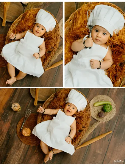 A collage showcasing different moments from the "Little Chef" session, from curious looks to happy giggles.