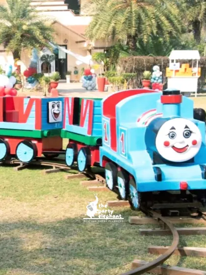 A real, rideable Thomas the Tank Engine train was the star of this birthday express party. We provide unique entertainment options like this to create truly memorable and interactive experiences for children.