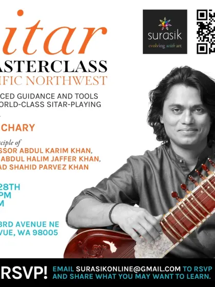An announcement for a sitar masterclass I hosted in the Pacific Northwest during my USA tour. I offer advanced guidance and tools for world-class sitar playing to students abroad as well.