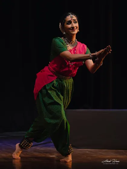 A playful, charming expression from a piece depicting the 'leelas' or divine plays of Krishna.