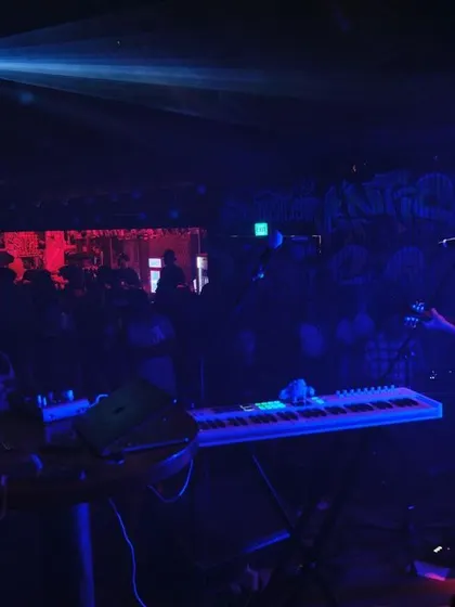 A wider view of the stage at Antisocial, Mumbai. Even in a solo setup, the goal is to fill the room with warmth and music.