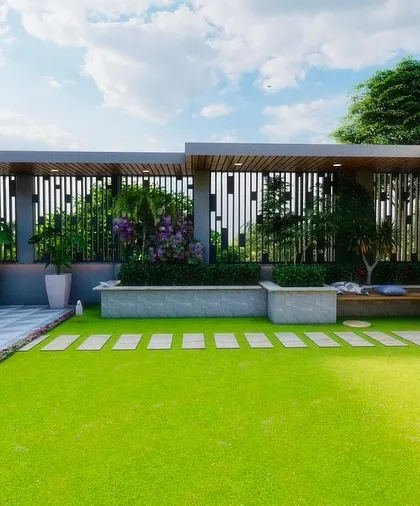 A long view of the Jaipur terrace concept, showing the different zones for relaxation and recreation.