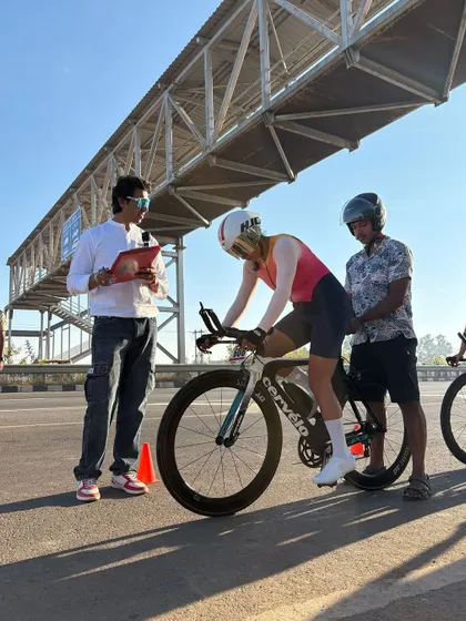 Debriefing with my coaches after a time trial. You're only as strong as the team around you.