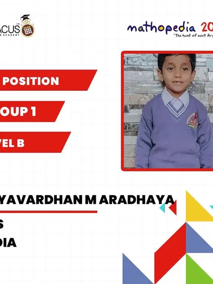 Aryavardhan M Aradhaya, a 1st Position winner from our SRS partner center.