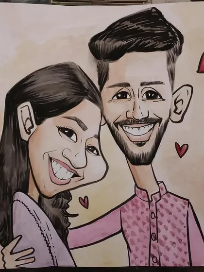 A beautiful watercolor couple caricature, perfect for a wedding or anniversary gift. The soft colors and romantic theme make it a truly special piece.